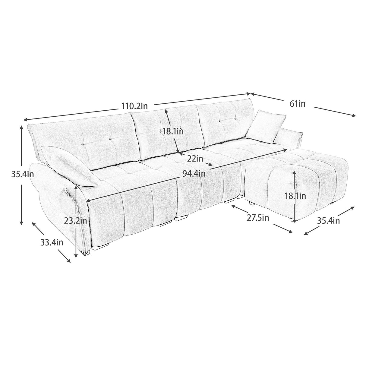 Sofa Set With Ottoman And Pillows, Textured, High Resilience Cushions - Furniture Home Direct