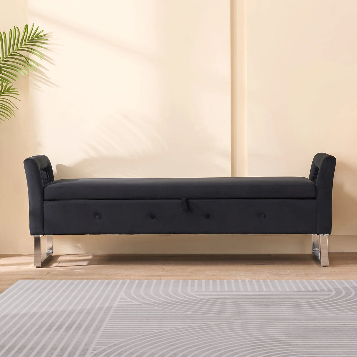 Wide Storage Soft Ottoman Bench With Armrests - Furniture Home Direct