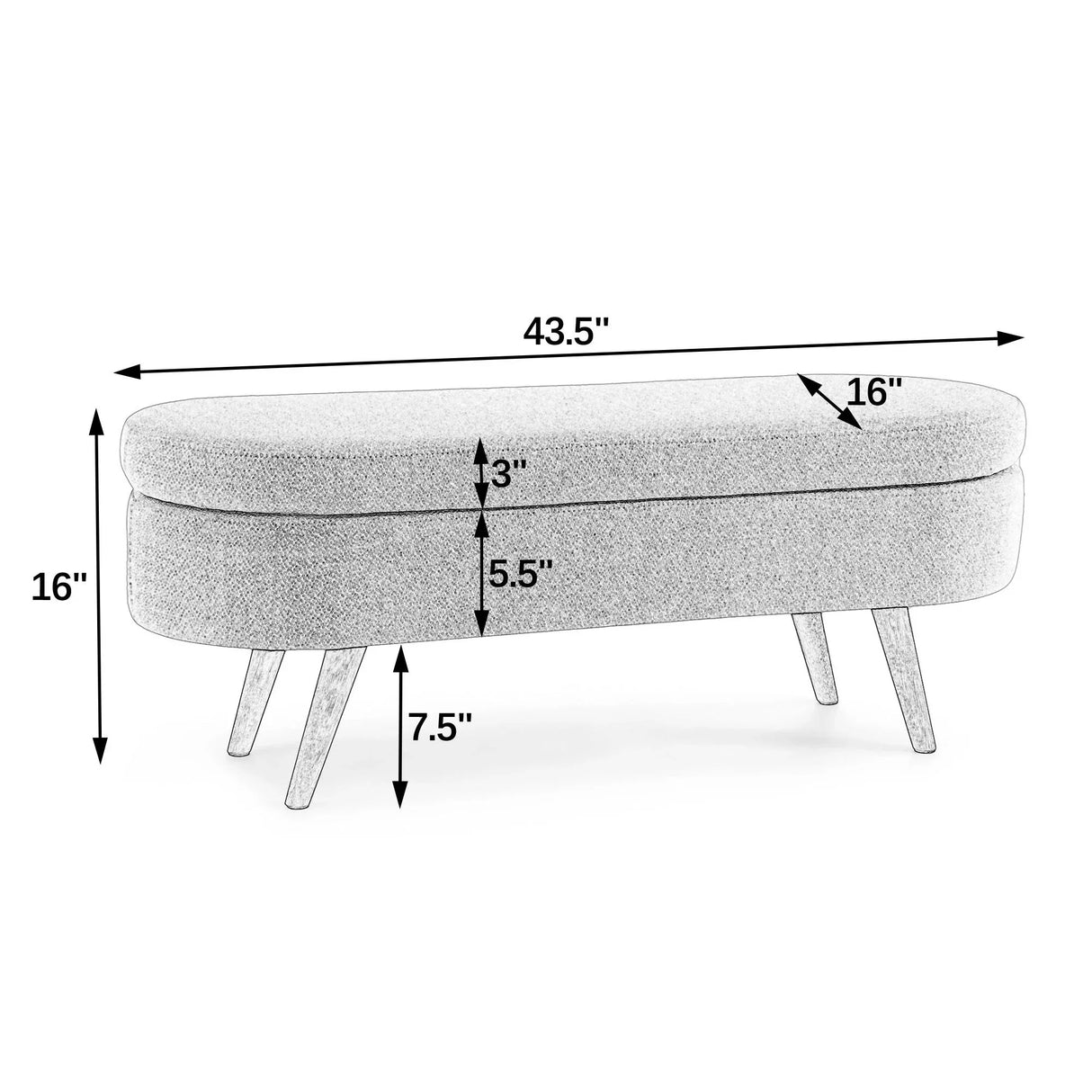 Ottoman Oval Storage Bench With Rubber Wood Legs - Furniture Home Direct