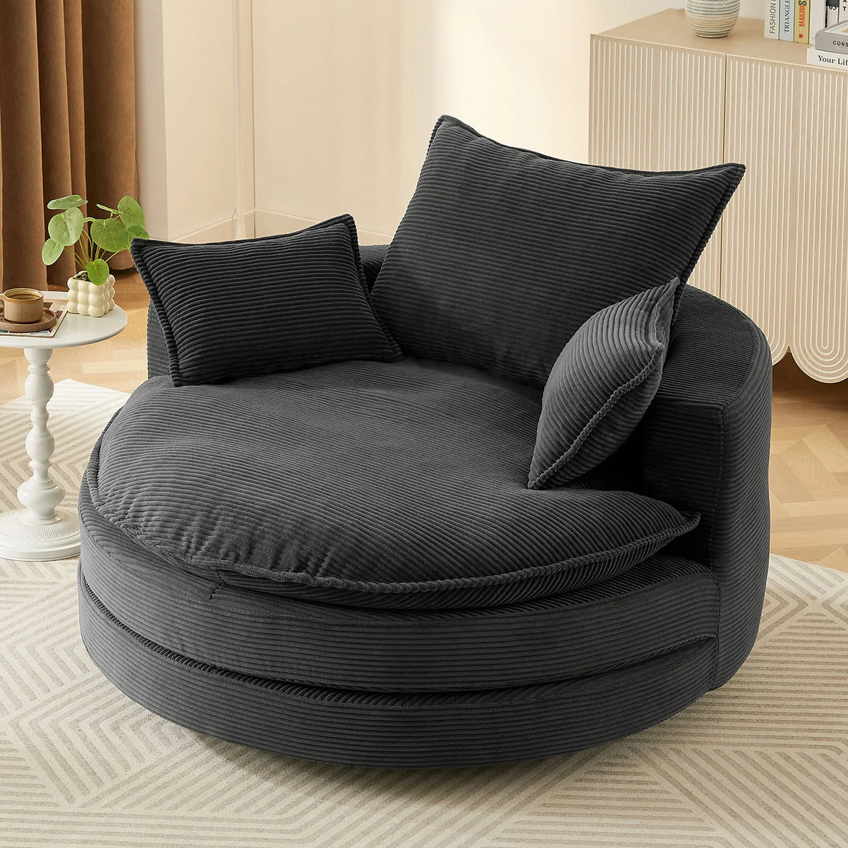 360° Swivel Accent Barrel Chair With Dual Layer Cushion And 3 Removable Pillows - Furniture Home Direct