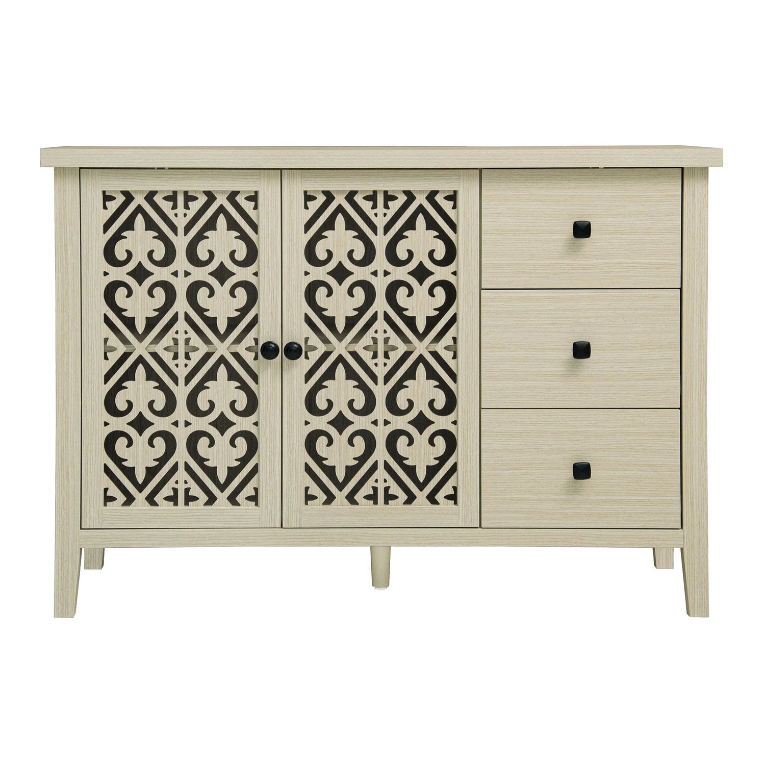 Hollowed Out Cabinet With 2 Door 3 Drawers, American Furniture, Suitable For Bedroom, Living Room, Study - Natural - Furniture Home Direct