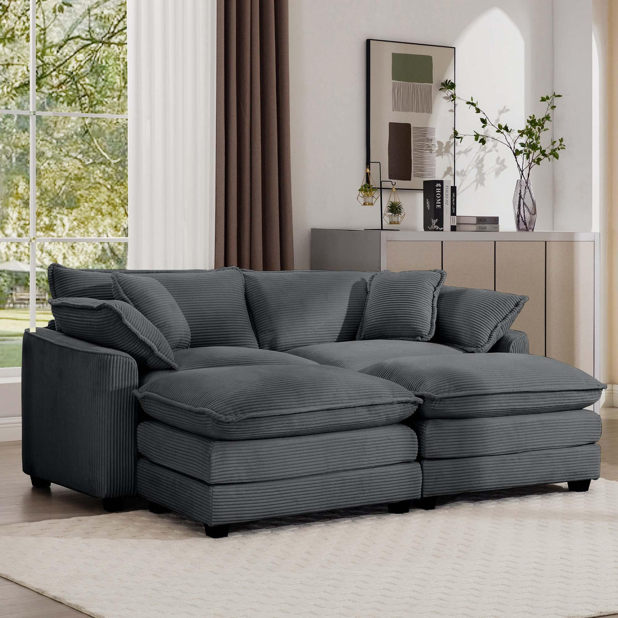Modern Oversized Modular Cushion Sofa With Ottoman, Low Back, Deep Seating Sofa Set - Furniture Home Direct