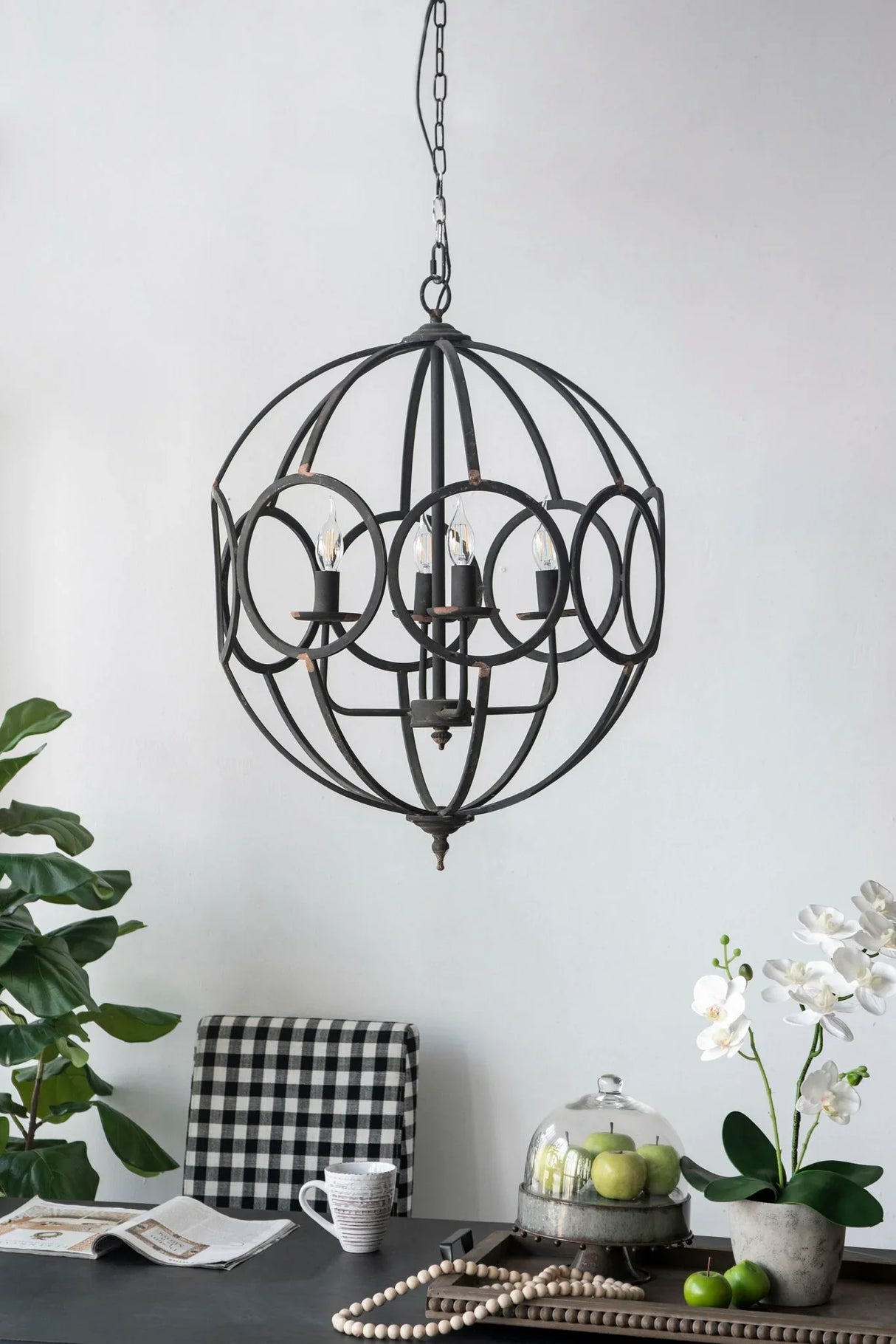 4 Light Metal Chandelier, Hanging Light Fixture With Adjustable Chain For Kitchen, Bulb Not Included - Black - Furniture Home Direct