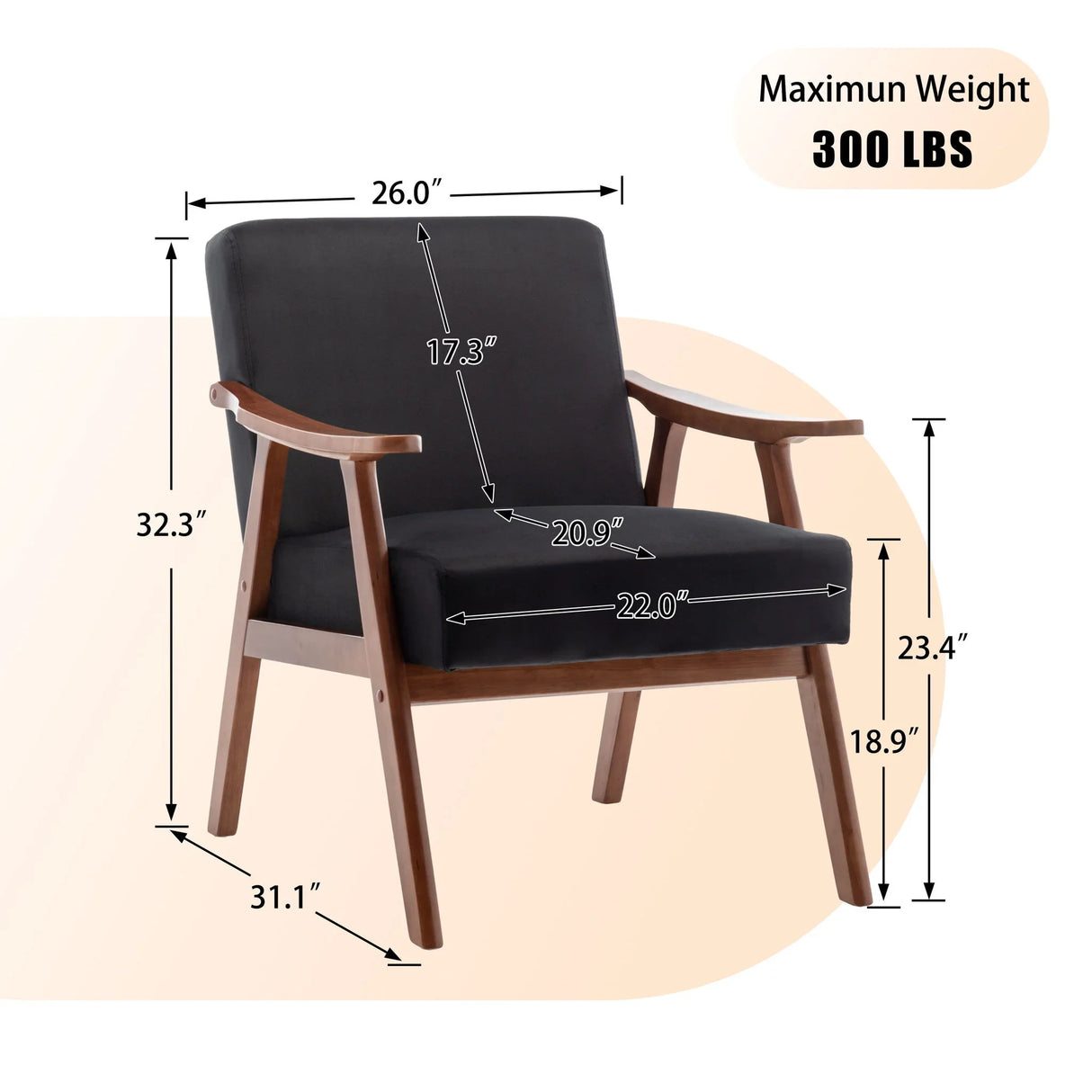 Mid Century Modern Accent Chair With Solid Wood Frame And Extra Thick Backrest - Furniture Home Direct