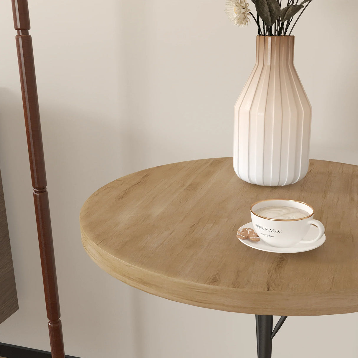Round Side Table Metal Base With Wooden Top Natural - Furniture Home Direct