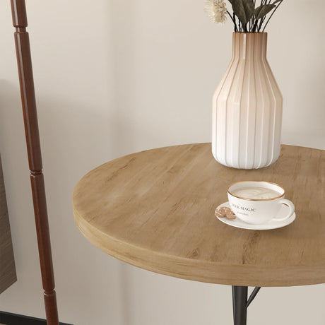 Round Side Table Metal Base With Wooden Top Natural - Furniture Home Direct