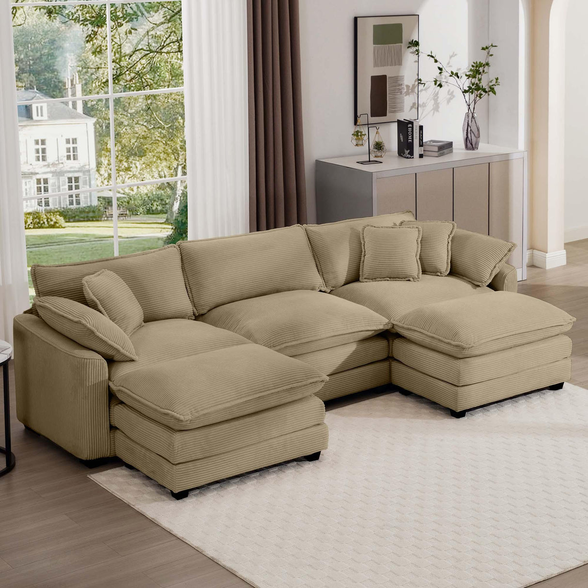 Modern Oversized Modular Cushion Sofa With Ottoman, Low Back, Deep Seating Sofa Set - Furniture Home Direct