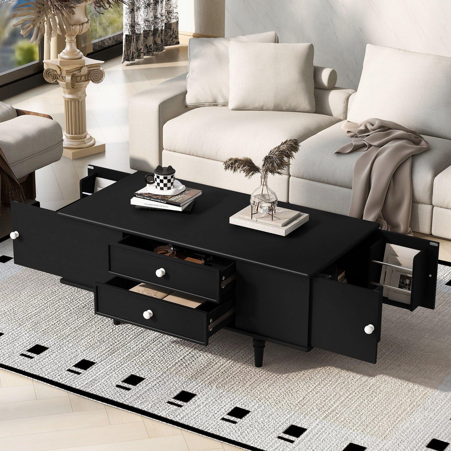 Modern Rectangle Coffee Table With Four Drawers - Furniture Home Direct