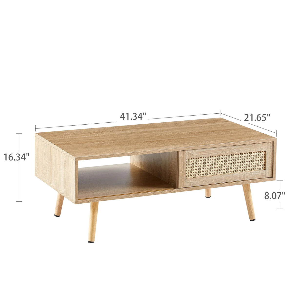 41.34" Rattan Coffee Table, Sliding Door For Storage, Solid Wood Legs, Modern Table For Living Room - Furniture Home Direct