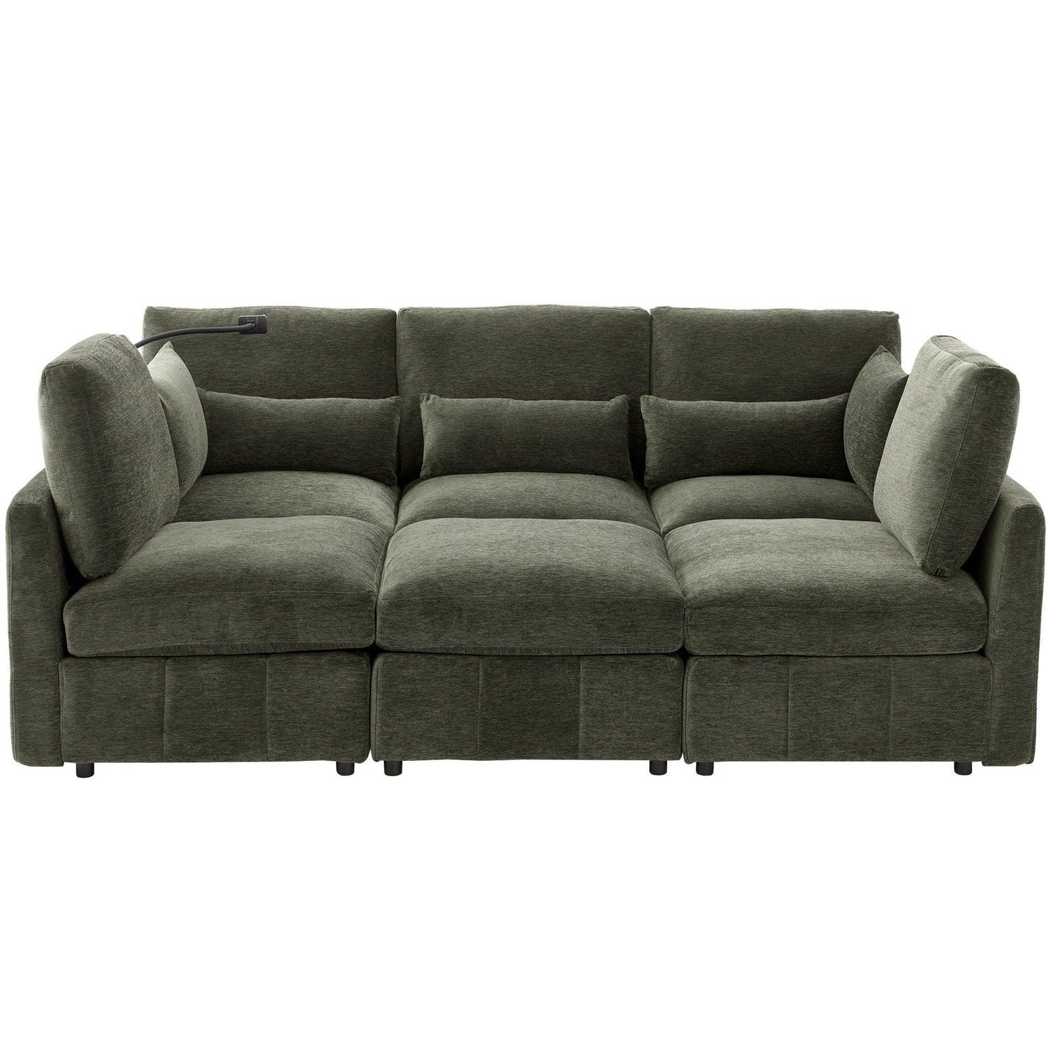 Modern Modular U-Shaped Sofa Bed With Movable Ottoman, USB Ports, Phone Holder - Furniture Home Direct