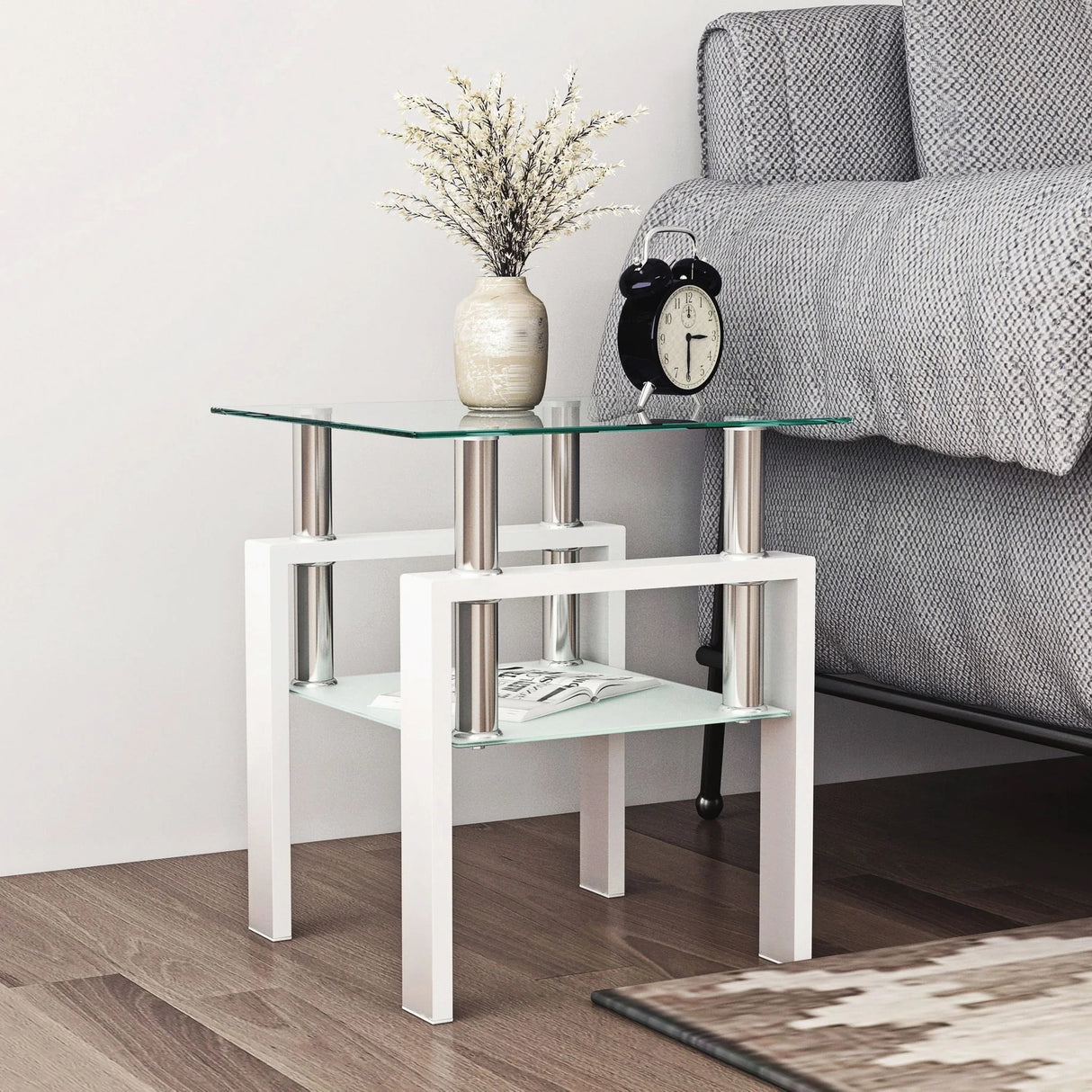 Modern Tempered Glass Tea Table, End Square Table For Living Room - Furniture Home Direct