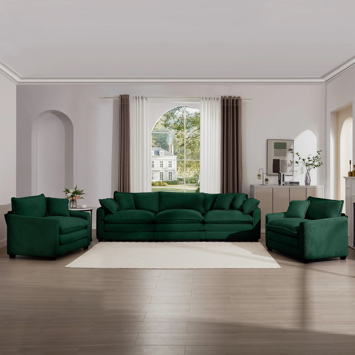 Elegant Corduroy Oversized Sectional Sofa Set With Deep Seats And Flexible Layout - Furniture Home Direct