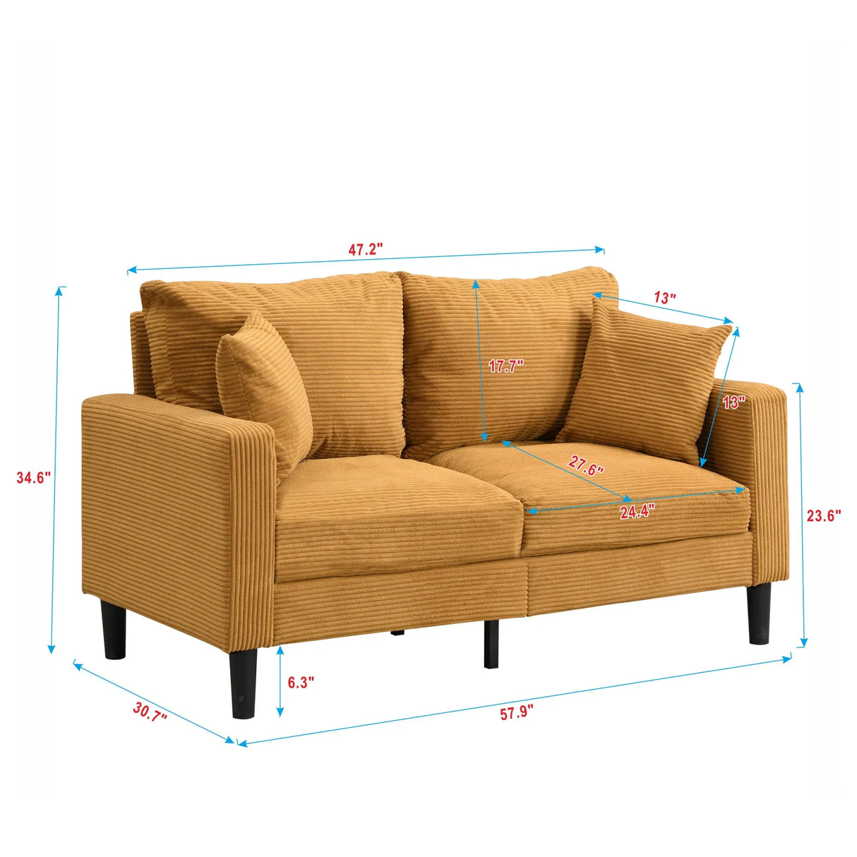 Modern Upholstered Loveseat Sofa, High Resilience - Furniture Home Direct