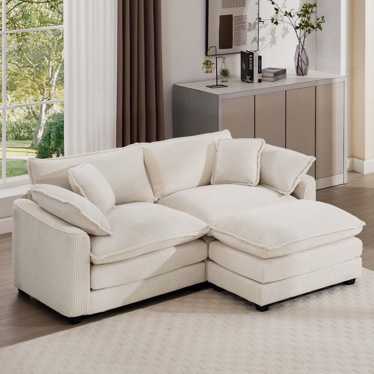 Modern Oversized Modular Cushion Sofa With Ottoman, Low Back, Deep Seating Sofa Set - Furniture Home Direct