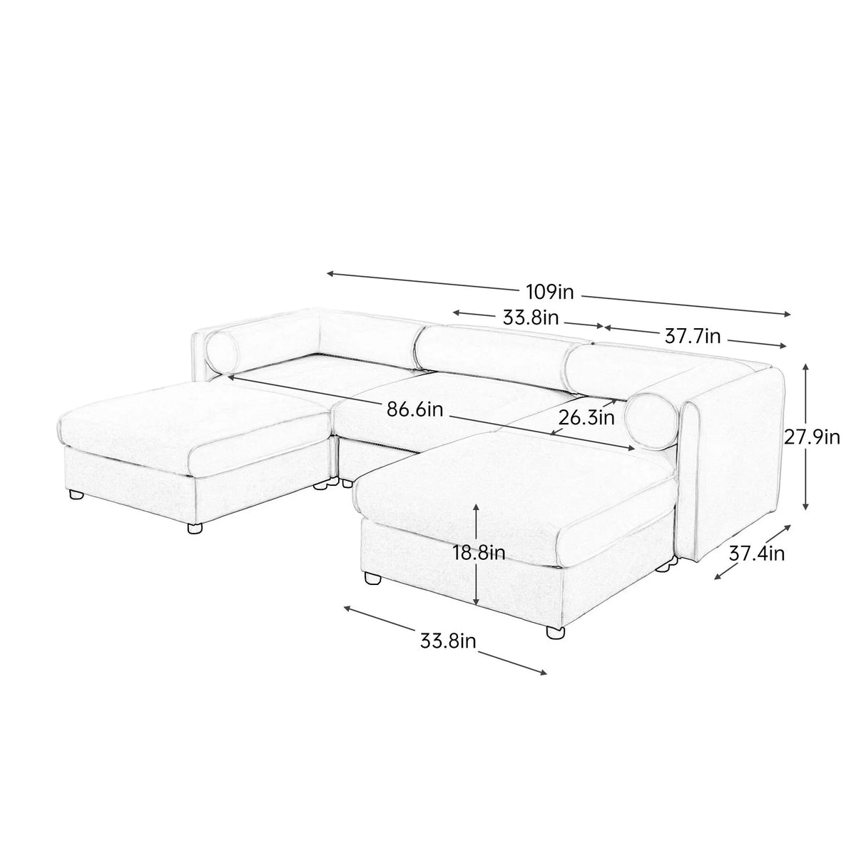 Contemporary Elegant White Chenille Sofa With Storage And Ottoman - Furniture Home Direct