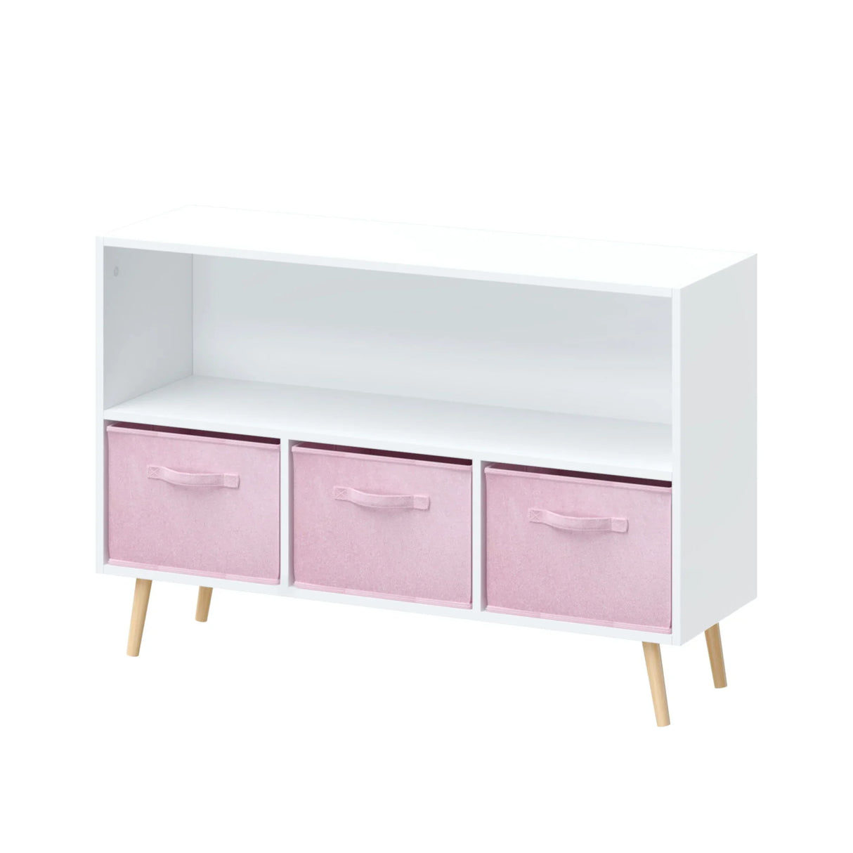 Kids Bookcase With Collapsible Fabric Drawers, Children's Book Display, Toy Storage Cabinet Organizer - White / Pink - Furniture Home Direct