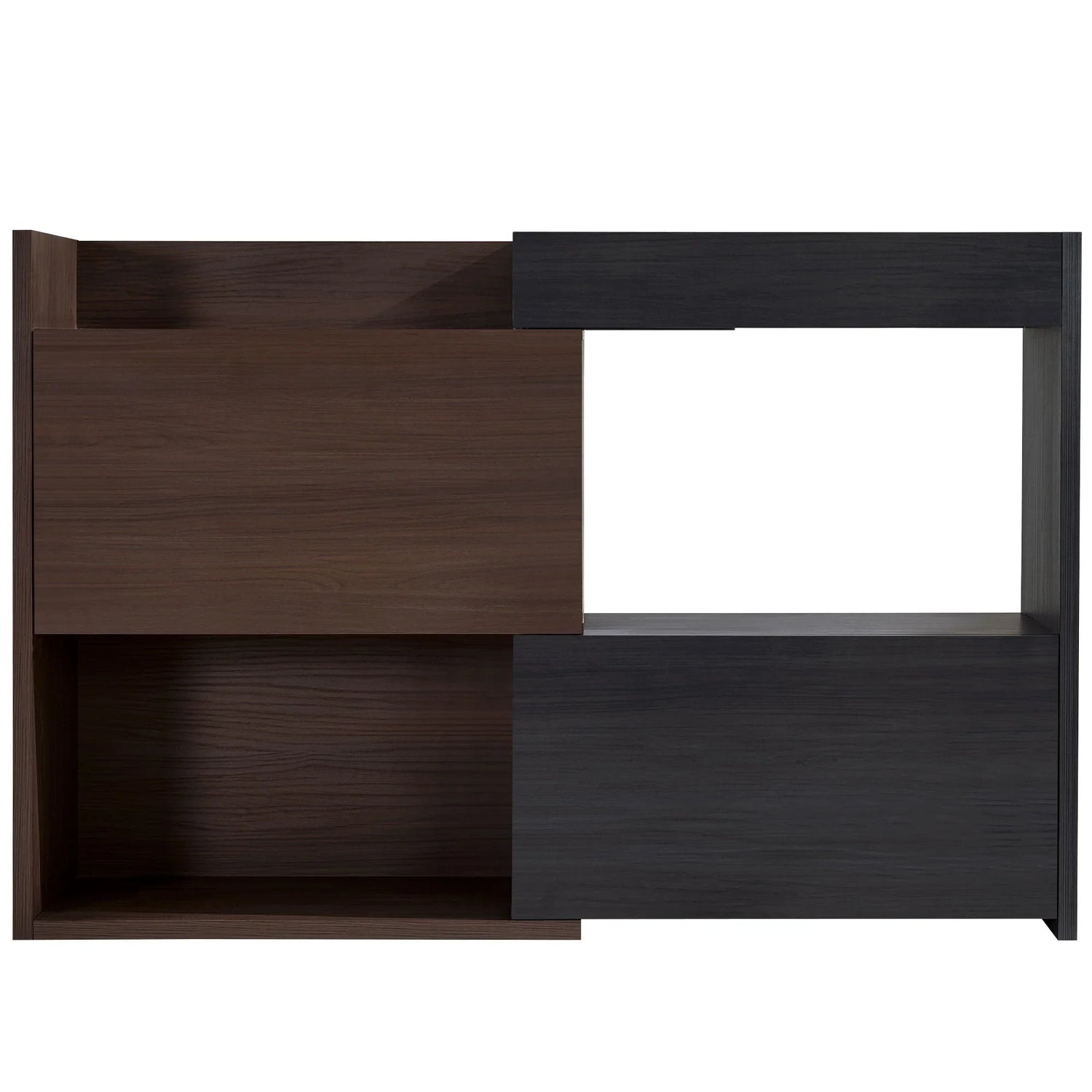 Modern Extendable & Rotating Cabinet With Drawer And Flip Doors For Versatile Storage - Black / Dark Walnut - Furniture Home Direct
