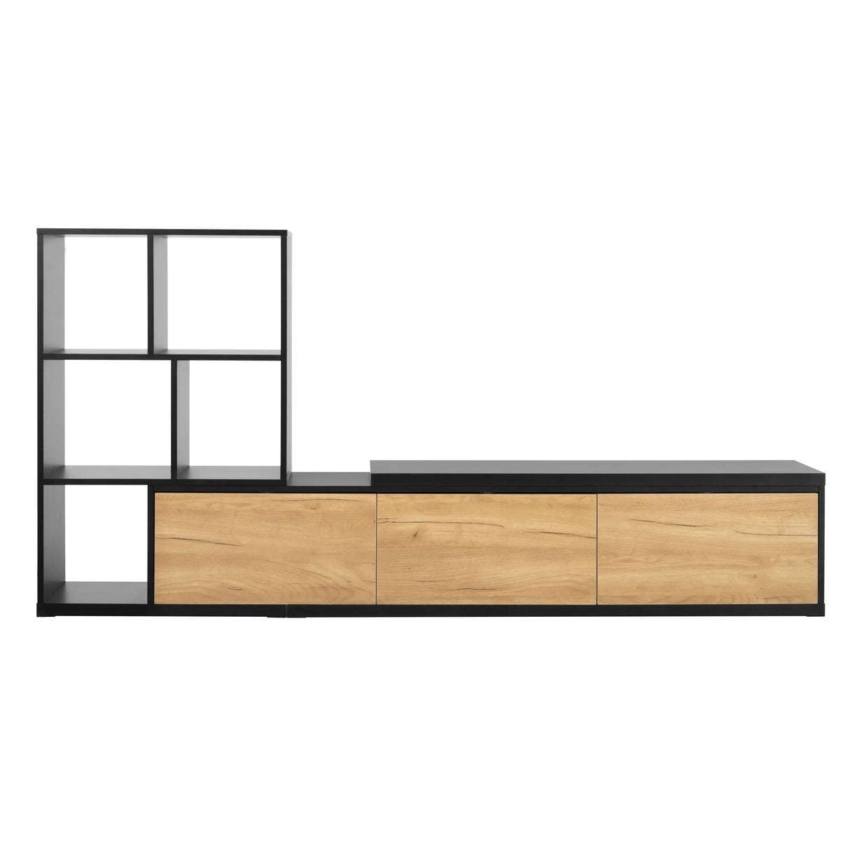 TV Stand With Open Shelves And Three Wood Drawers Black - Furniture Home Direct