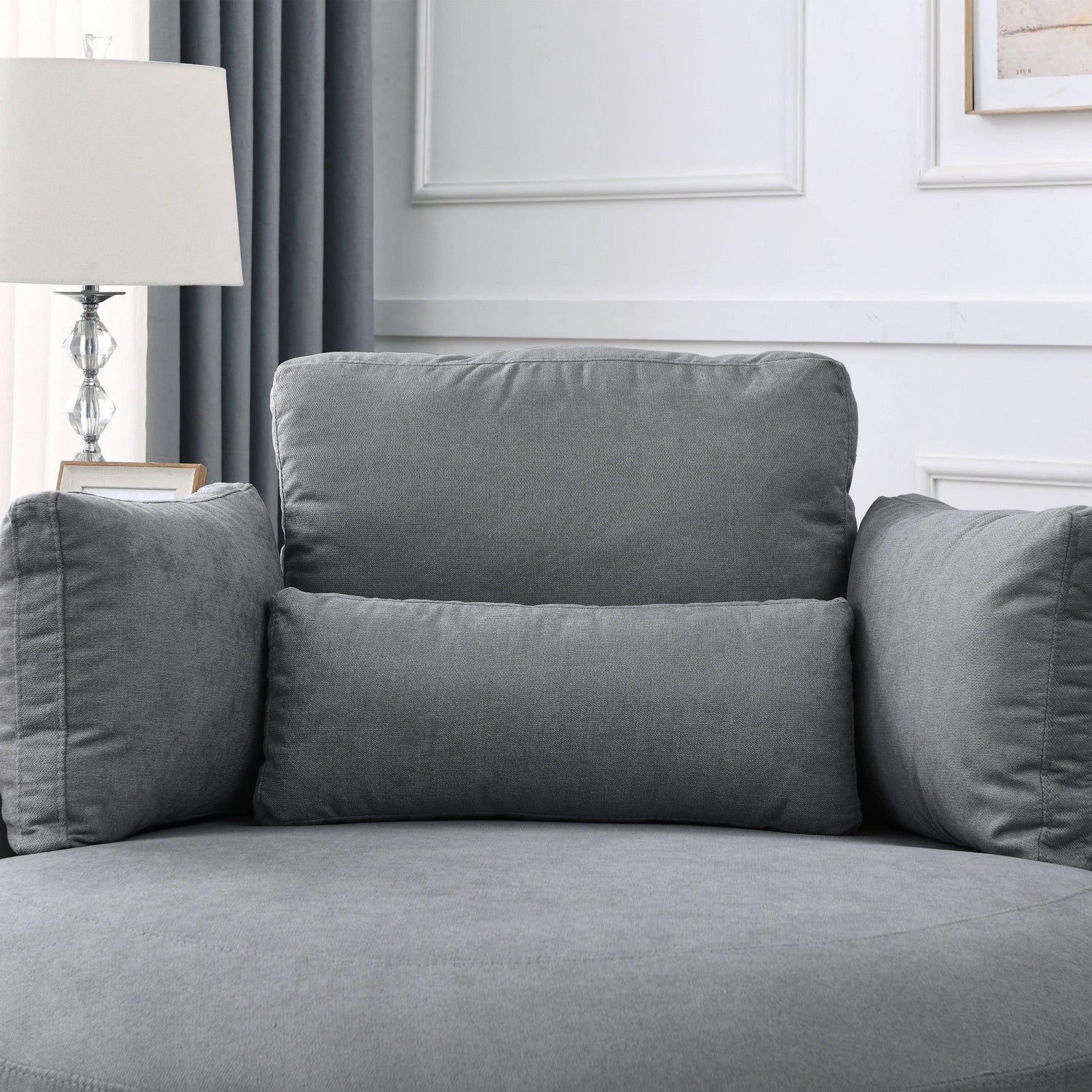 Linen Barrel Swivel Chair With Storage Ottoman - Furniture Home Direct