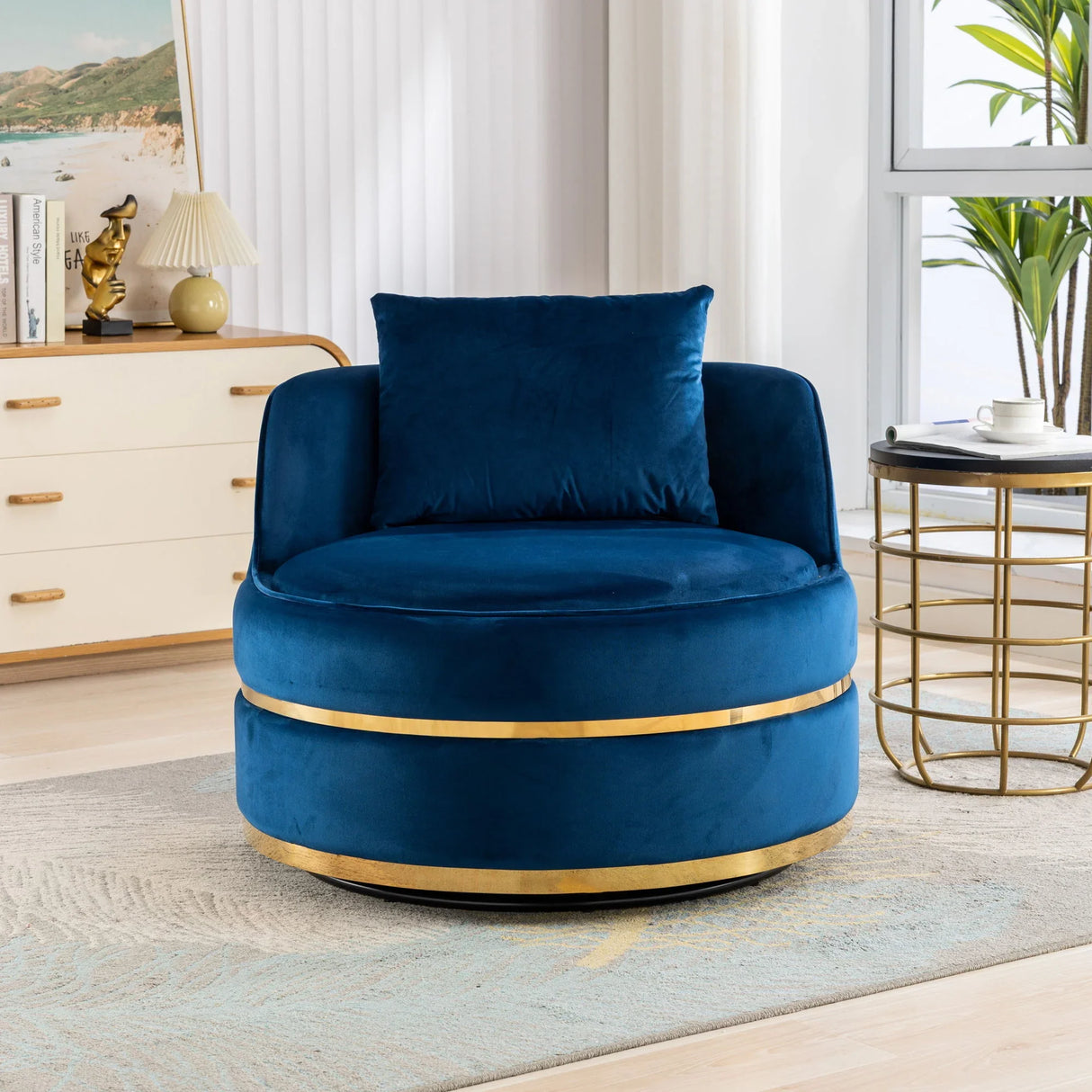 360 Degree Swivel Over Sized Upholstered Barrel Chair - Furniture Home Direct