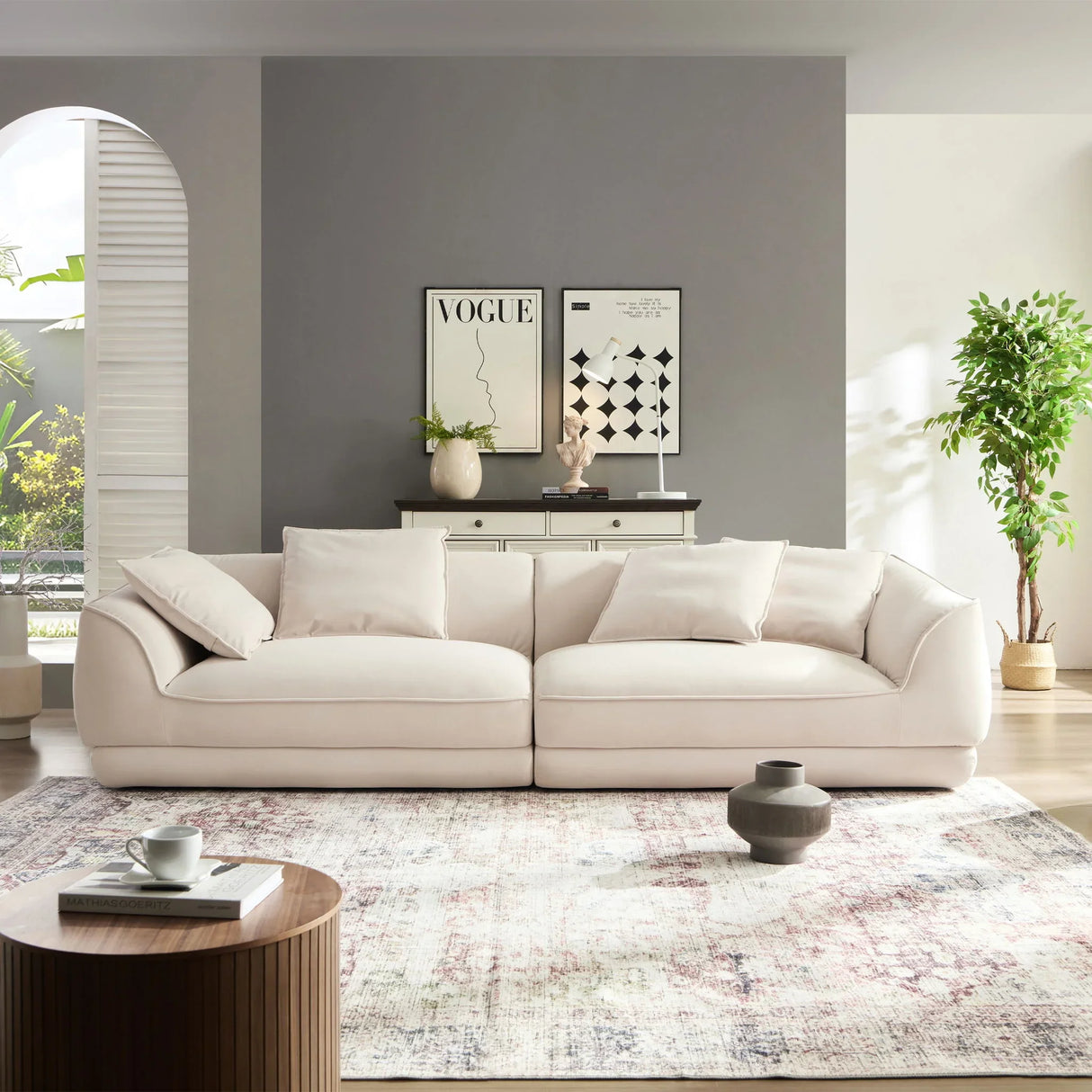 Nordic Modern Sofa With Removable Pillowcase, High Density Sponge Filling, 4 Throw Pillows - Furniture Home Direct