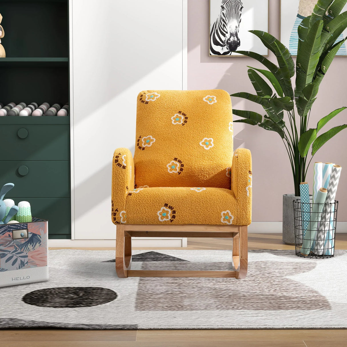 Modern Accent Rocker Armchair With Side Pocket, Upholstered High Back - Furniture Home Direct