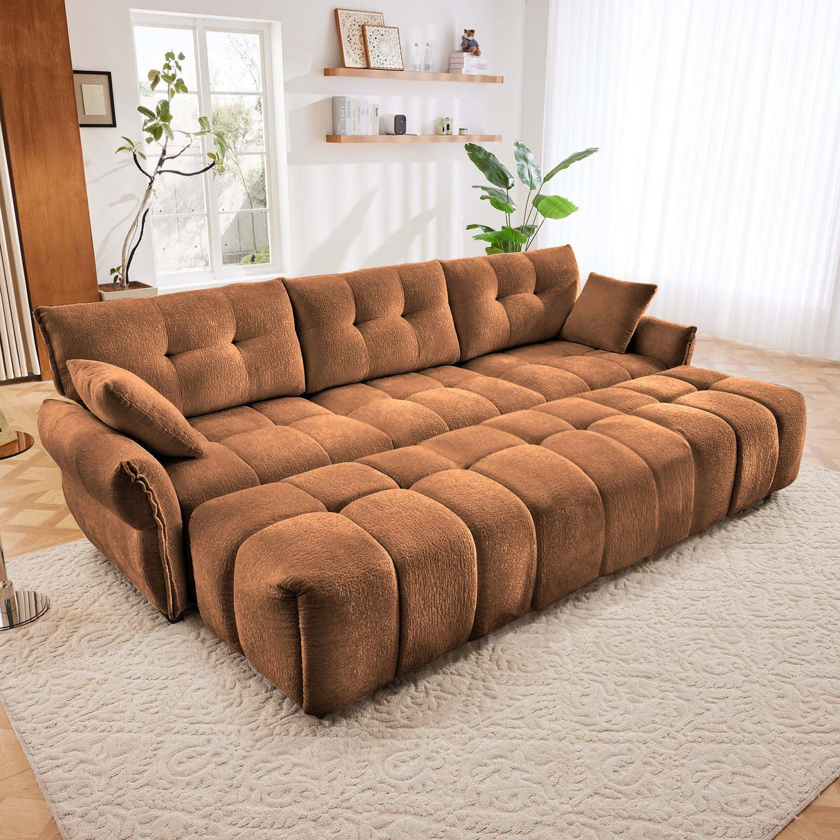 Sofa Set With Ottoman And Pillows, Textured, High Resilience Cushions - Furniture Home Direct