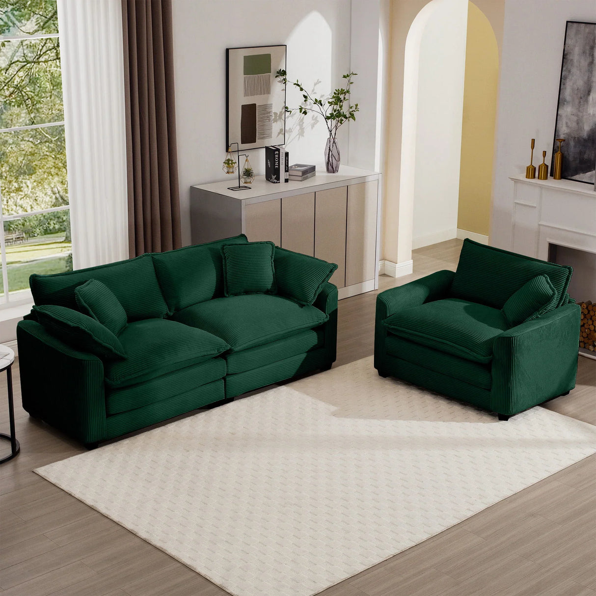 Elegant Corduroy Oversized Sectional Sofa Set With Deep Seats And Flexible Layout - Furniture Home Direct