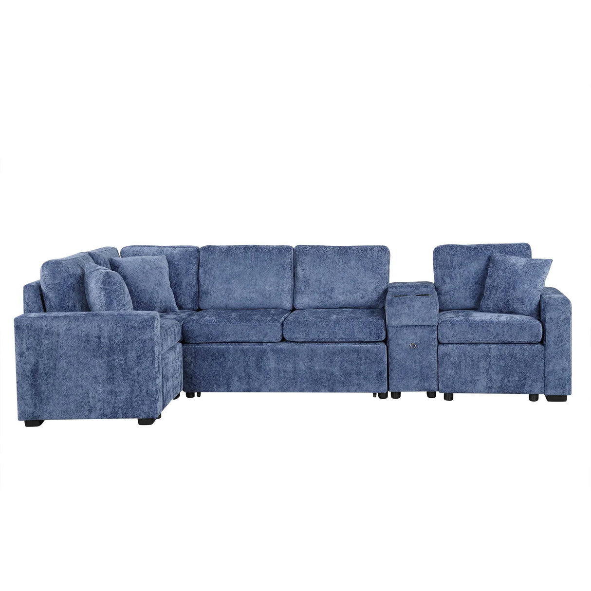 Contemporary L Shaped Convertible Sofa Bed With Pull Out Bed, Cup Holders, And Storage - Furniture Home Direct