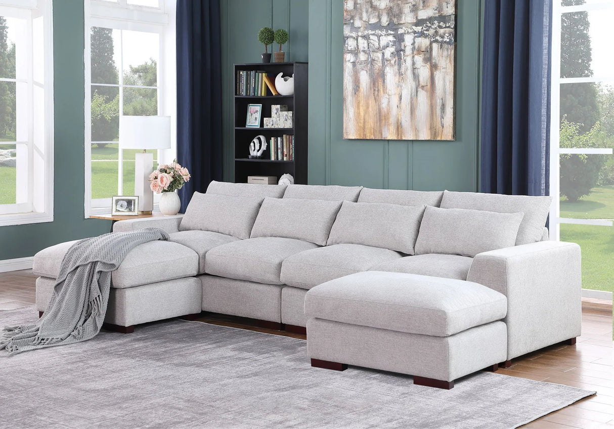 Tatman - Linen Blend Sectional With 2 Ottomans - Furniture Home Direct