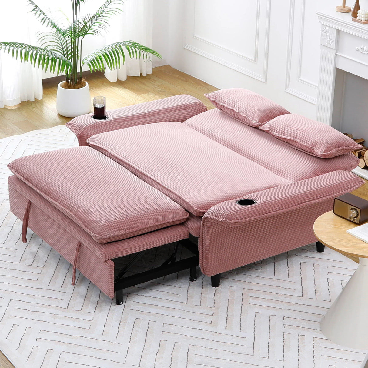 Modern Fabric Multi-Functional Sofa Bed With Adjustable Armrests And Backrests - Furniture Home Direct