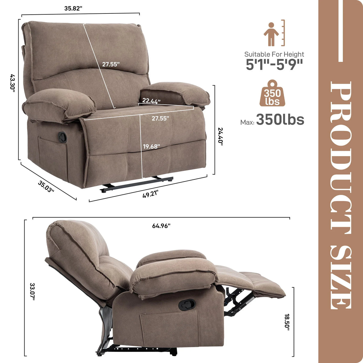 Oversized Manual Recliner Chair Sofa For Living Room - Furniture Home Direct