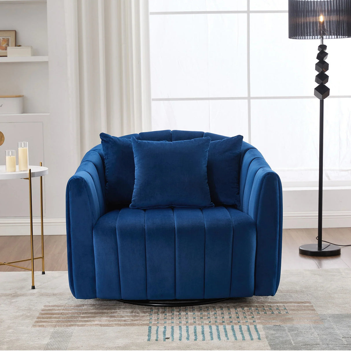 Upholstered Oversized 360° Swivel Accent Barrel Chair And Half Cozy Sofa With 3 Pillows - Furniture Home Direct