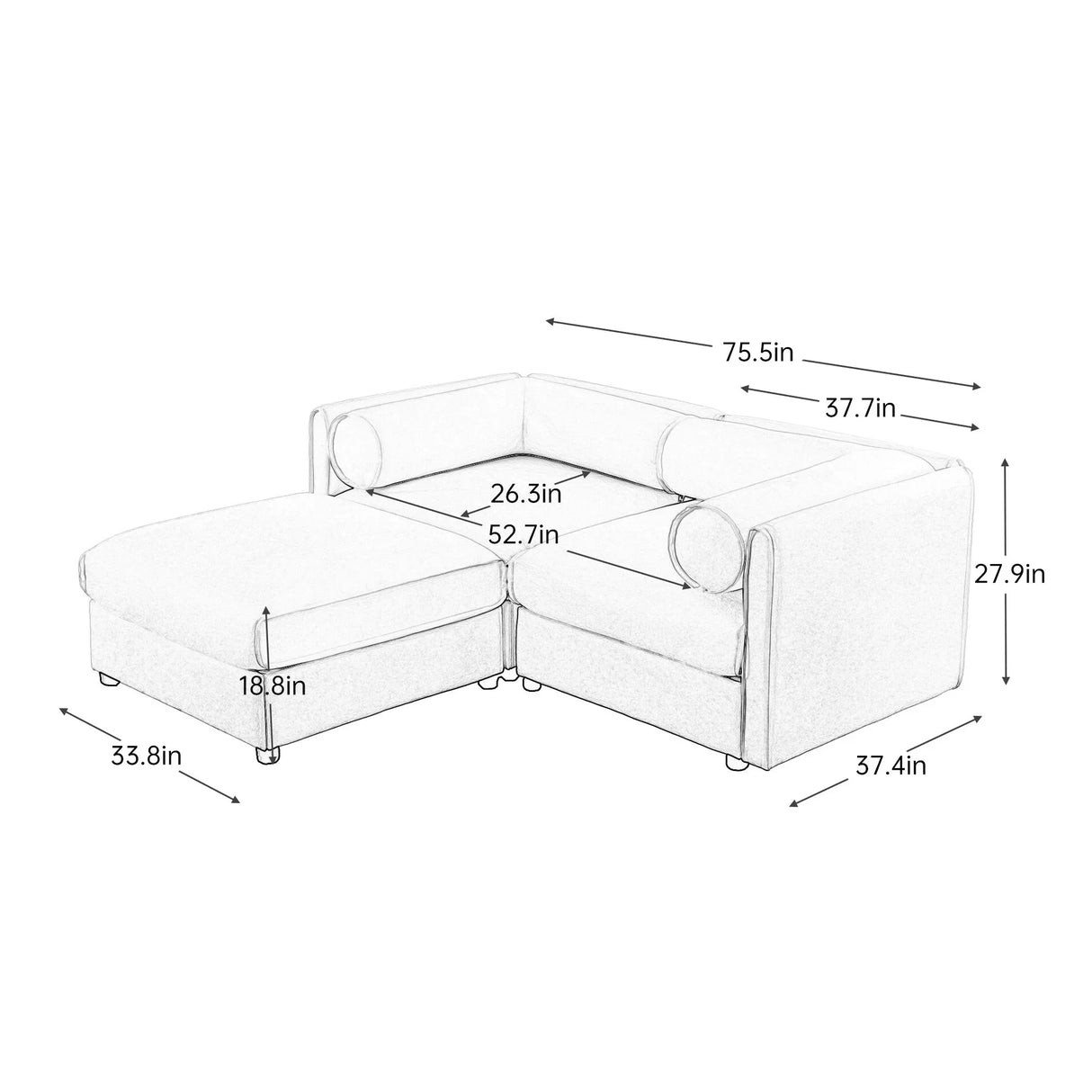 Contemporary Elegant White Chenille Sofa With Storage And Ottoman - Furniture Home Direct