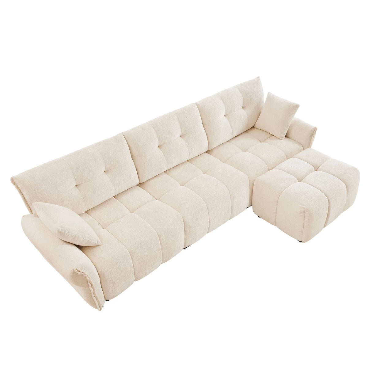 Sofa Set With Ottoman And Pillows, Textured, High Resilience Cushions - Furniture Home Direct