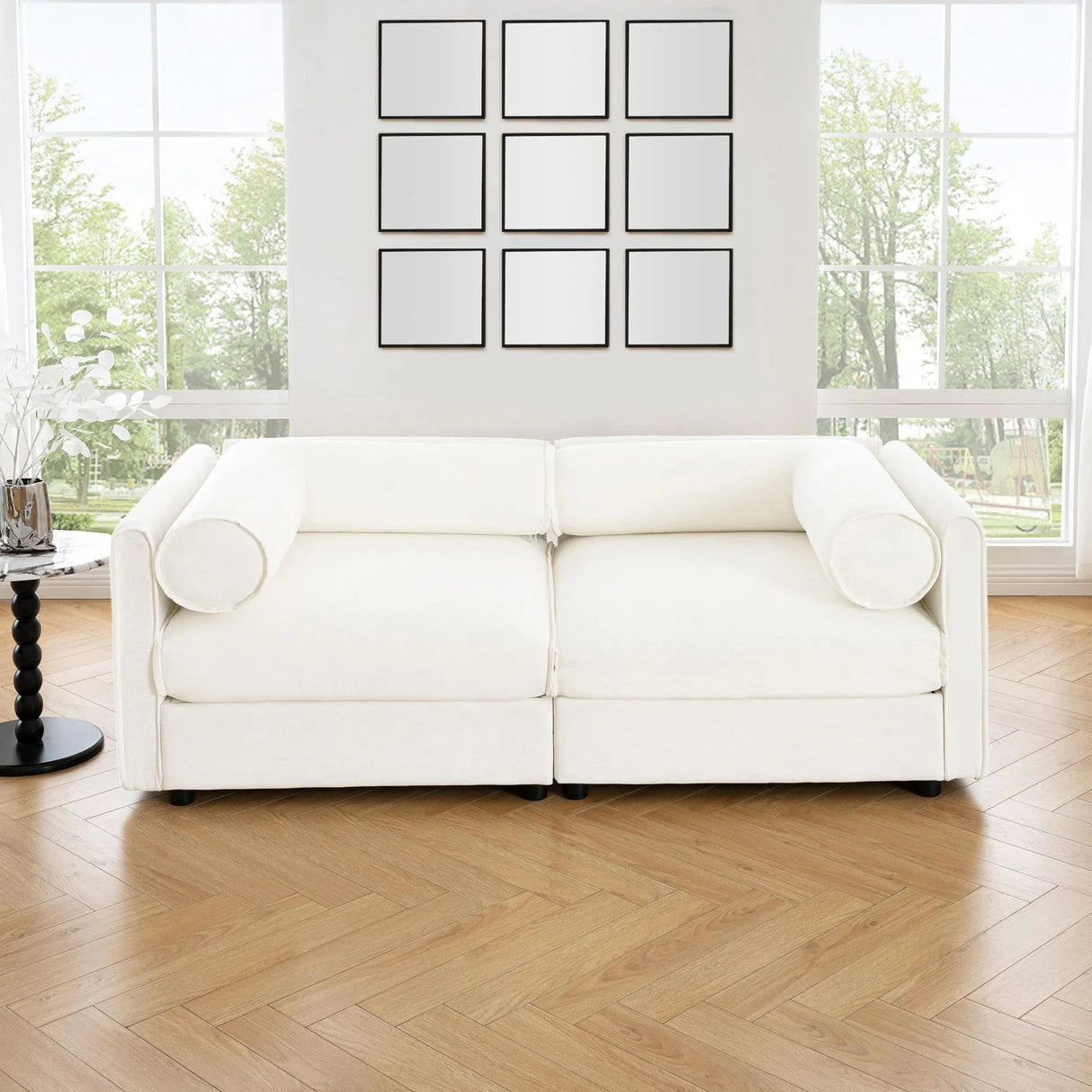 Stylish Chenille Sofa With Storage Seat And Cylindrical Backrest - Furniture Home Direct