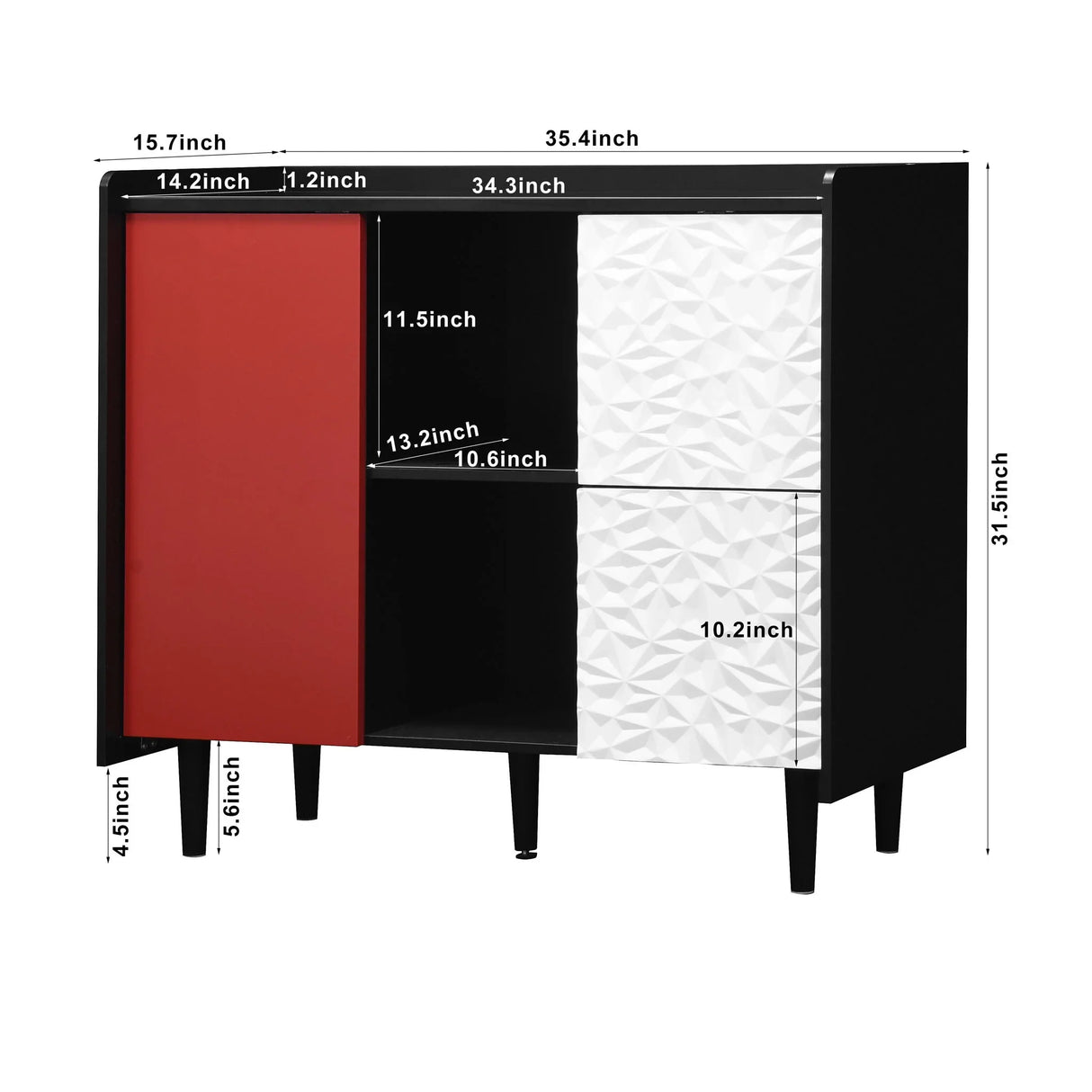 Modern Sideboard Buffet Cabinet With Red Doors And Unique Panel Styling - Furniture Home Direct
