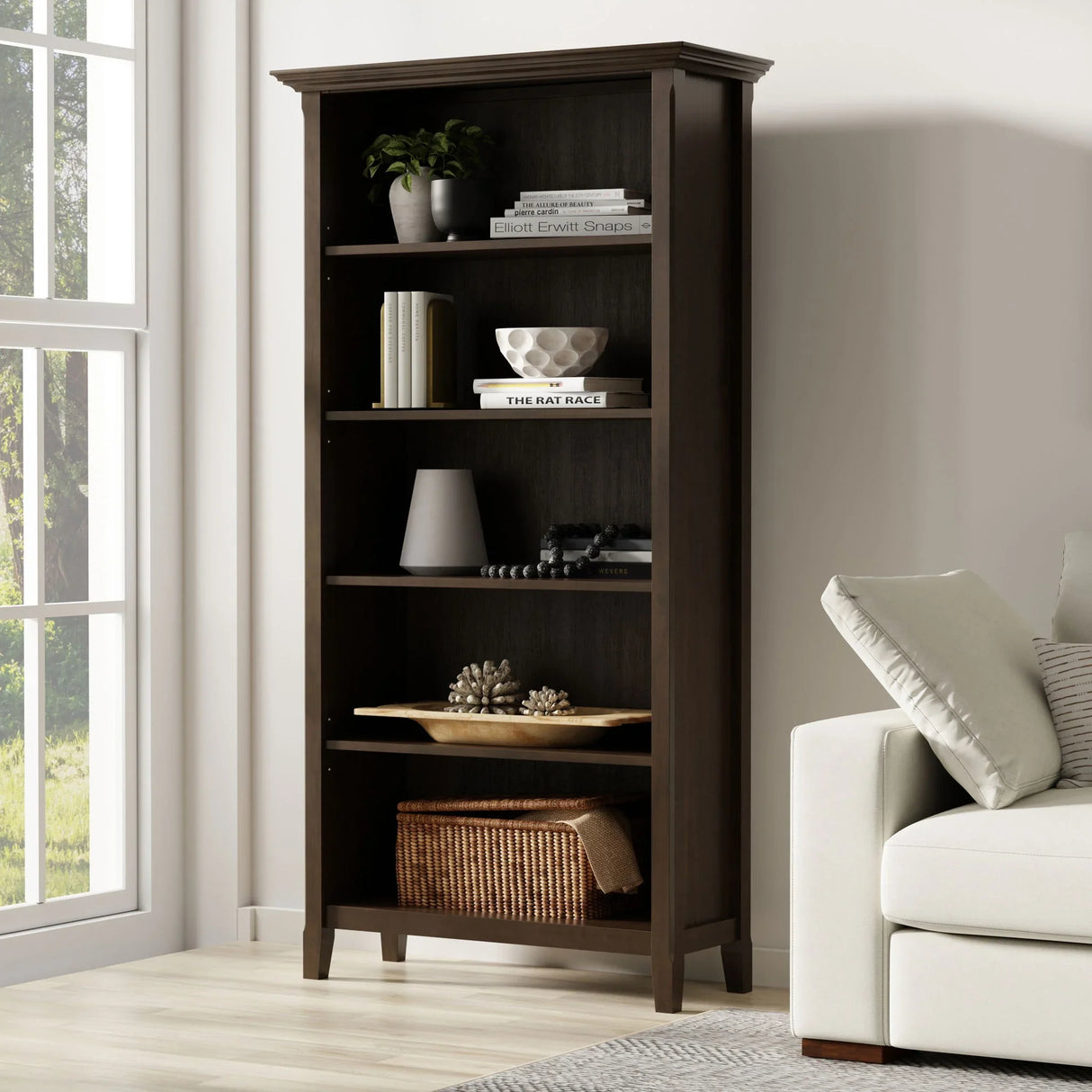 Amherst - Transitional 5 Shelf Bookcase - Brown - Furniture Home Direct