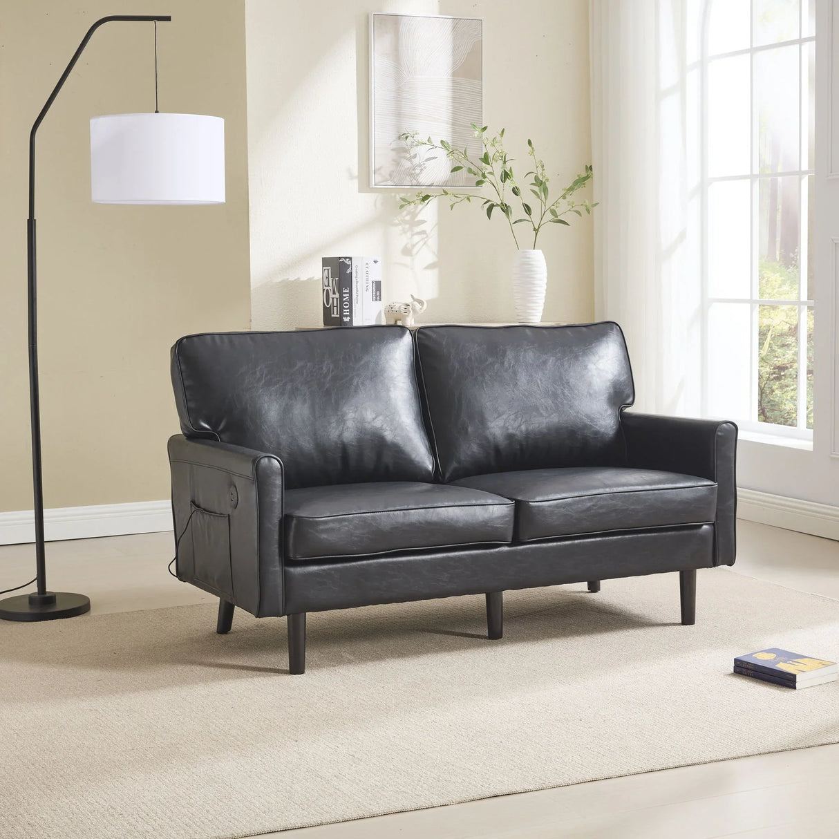 Mid Century Modern Loveseat Sofa With USB Ports, Removable Pillow Cover - Furniture Home Direct