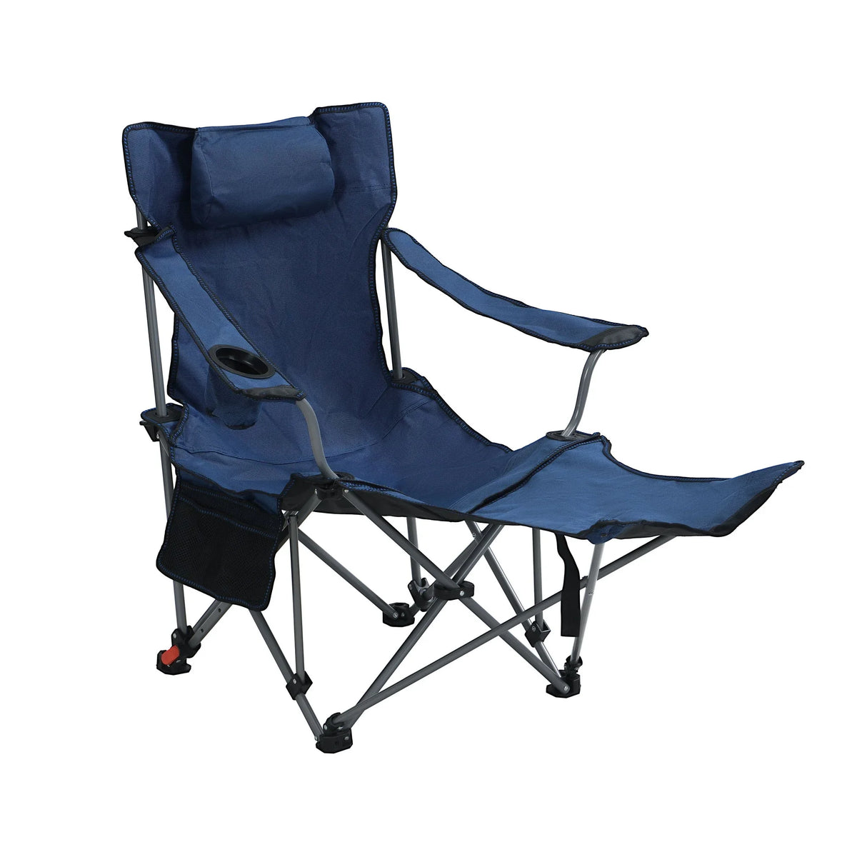 Outdoor Camping Chairs Folding Portable Adjustable Reclining Chair With Side Pockets & Cup Holder - Dark Blue - Furniture Home Direct