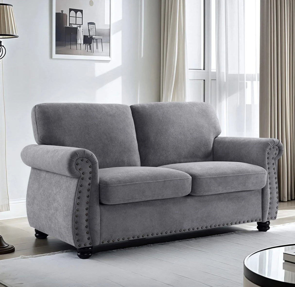 Soft Loveseat, Upholstered 2 Seater Couch, Loose Back Cushions And Turned Legs - Furniture Home Direct