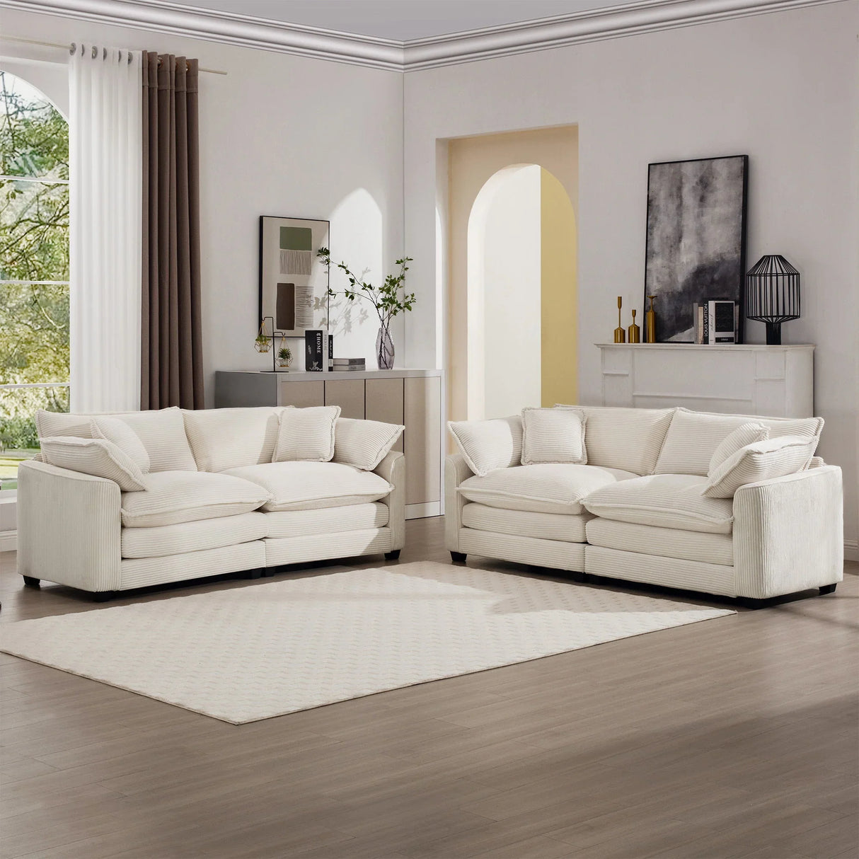 Elegant Corduroy Oversized Sectional Sofa Set With Deep Seats And Flexible Layout - Furniture Home Direct
