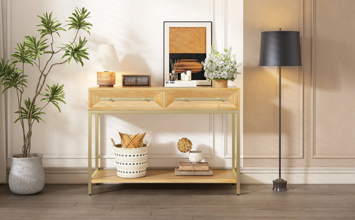 Console Table With Two Drawers Geometric Design Natural - Furniture Home Direct