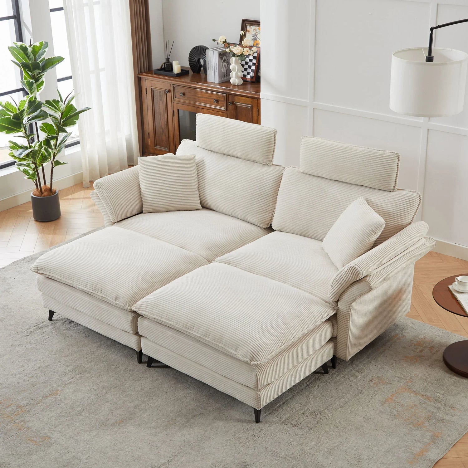 Modern Corduroy Deep Seat Sectional Sofa With Ottoman - Furniture Home Direct