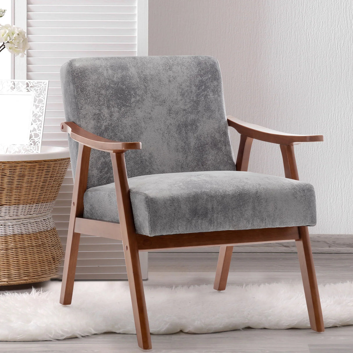 Mid Century Modern Accent Chair With Solid Wood Frame And Extra Thick Backrest - Furniture Home Direct