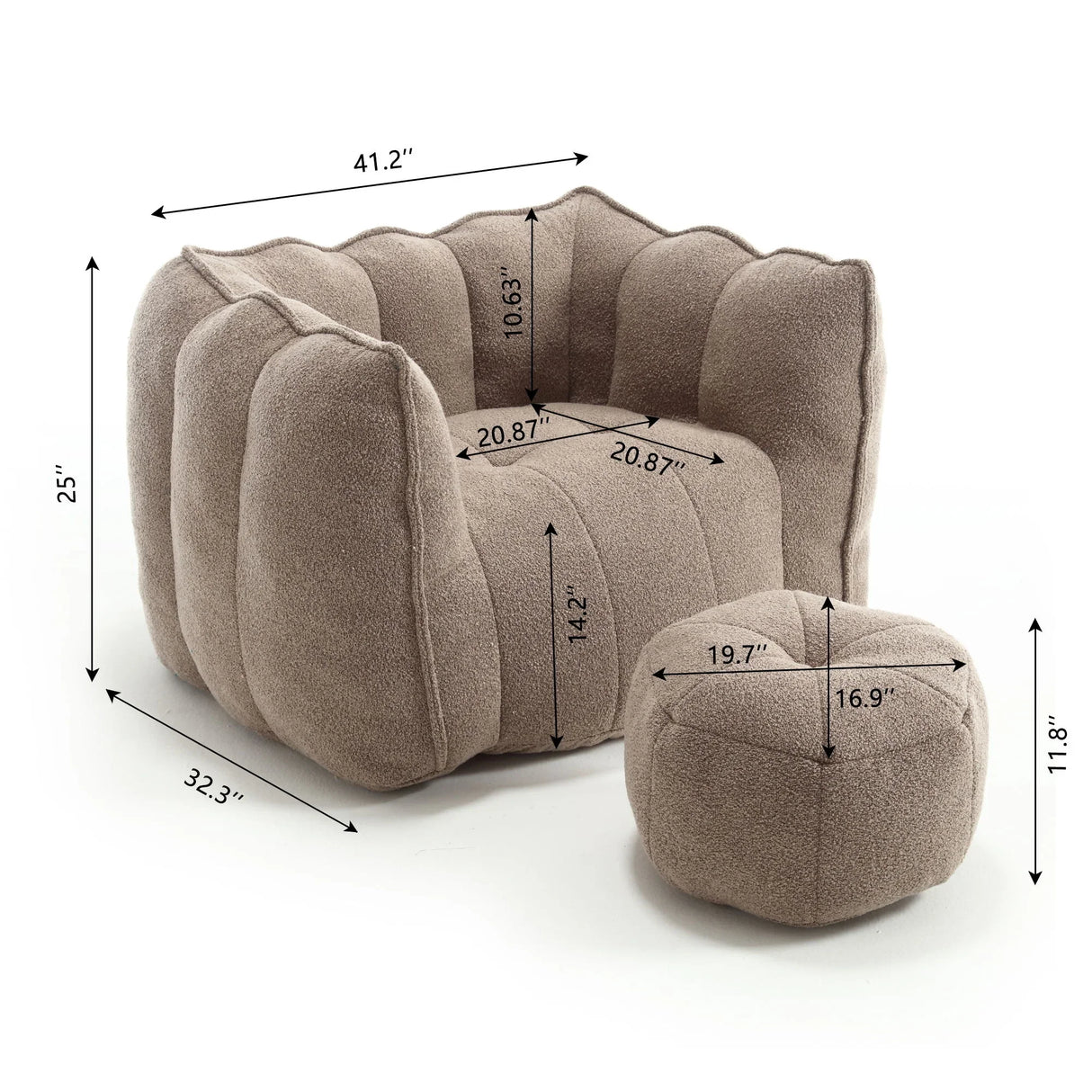 Soft Chenille Bean Bag Chair With High Resilient Foam - Furniture Home Direct
