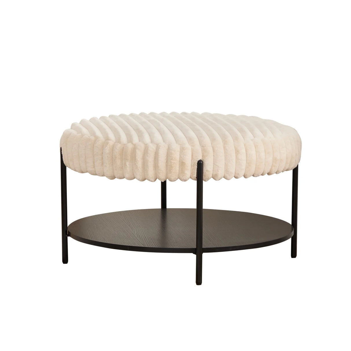 Modern Upholstered Round Ottoman Coffee Table With Storage Shelf - Furniture Home Direct
