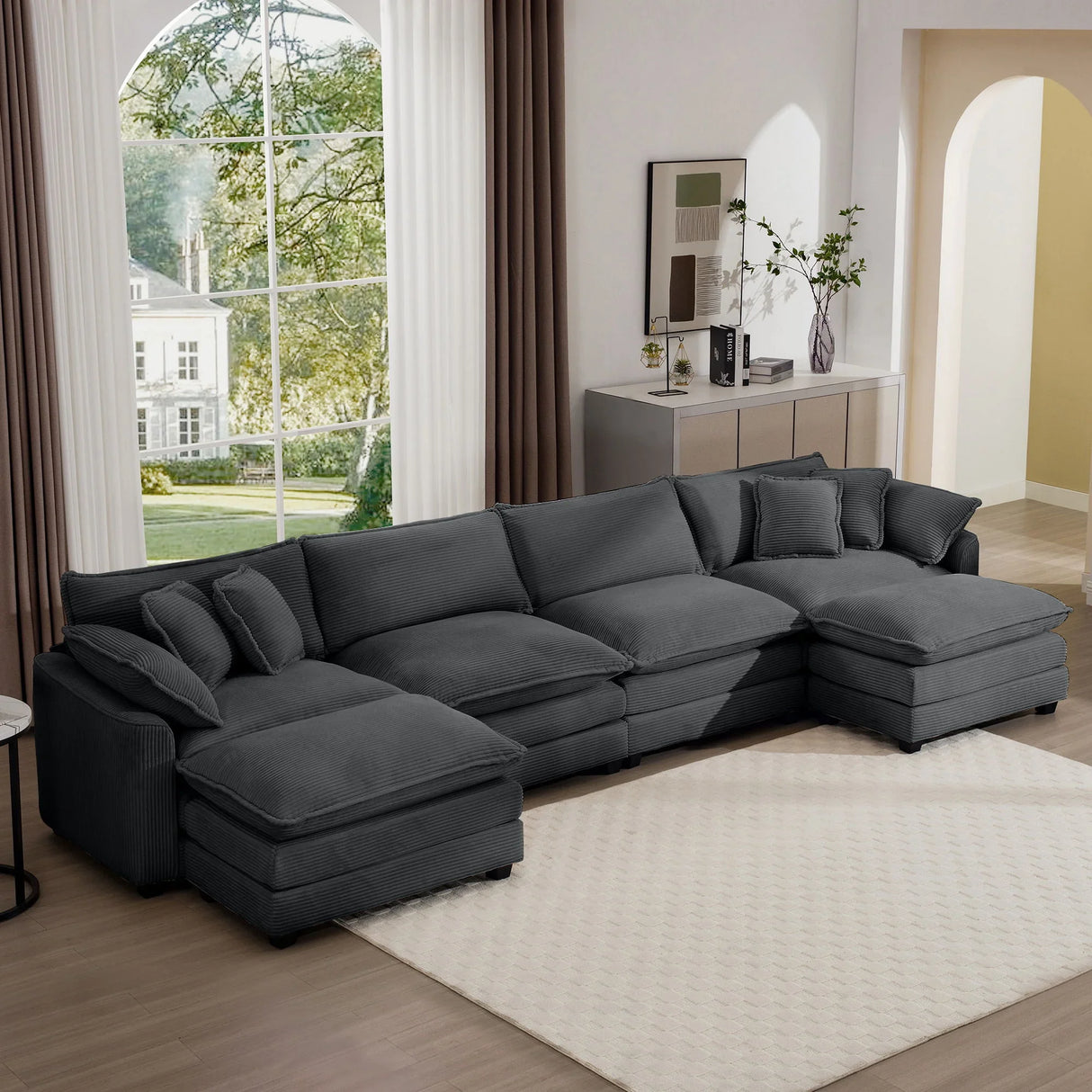 Modern Oversized Modular Cushion Sofa With Ottoman, Low Back, Deep Seating Sofa Set - Furniture Home Direct
