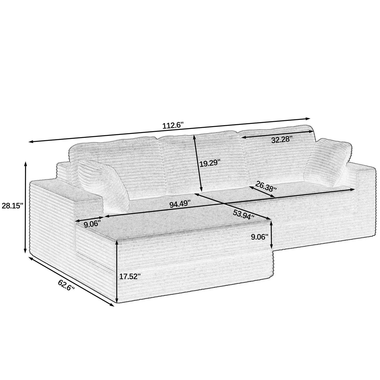 Modern Minimalist L Shape Modular Sectional Sofa, Corduroy Couch - Furniture Home Direct