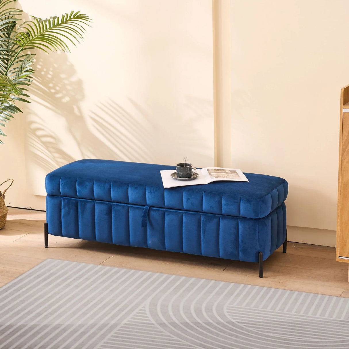 Wide Upholstered Velvet Storage Soft Bench Ottoman With Metal Legs - Furniture Home Direct